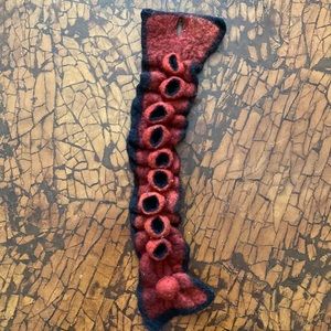 Unique felted bracelet in red and black.